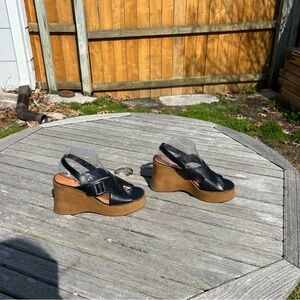 NWOT Lucky Brand Delaynee Black Womens Platform Wedge Slingback Sandals size 8.5